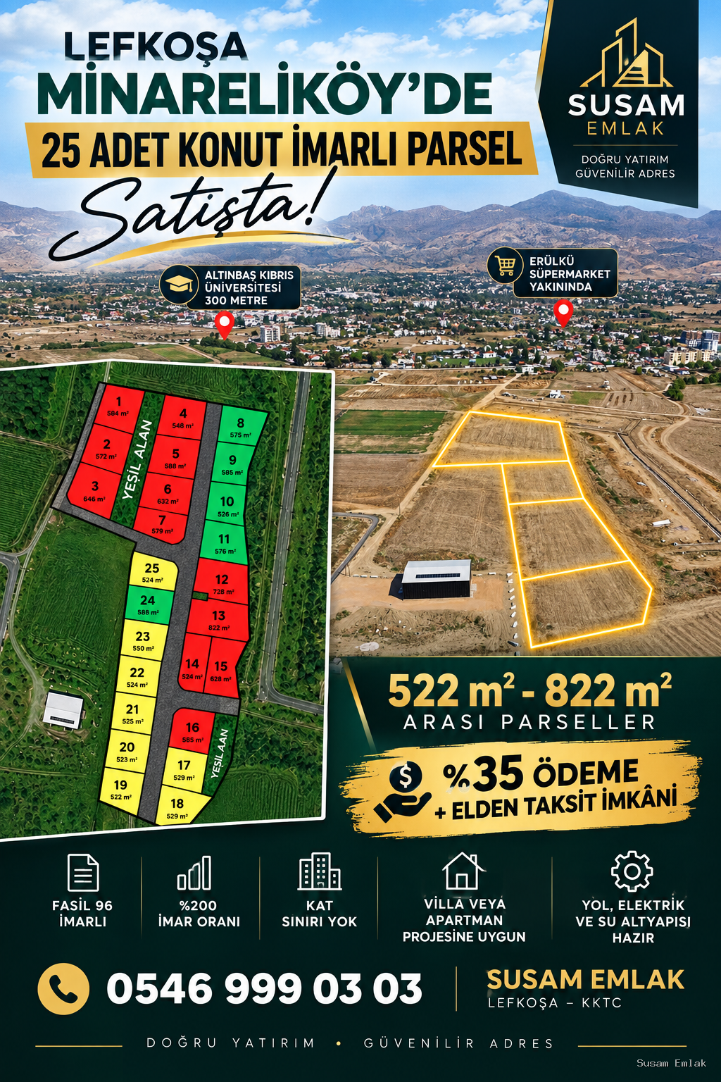 LEFKOŞA – MİNARELİKÖY’DE 25 ADET KONUT İMARLI PARSEL SATIŞTA!